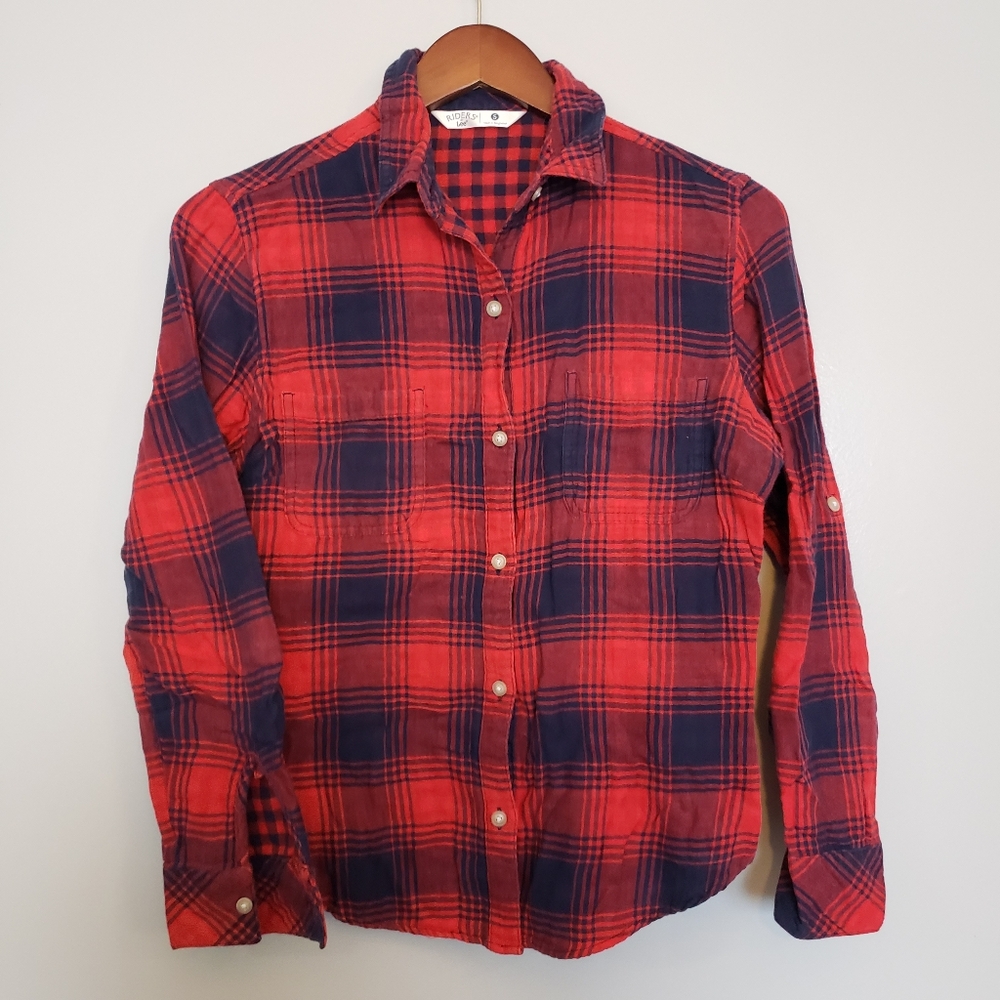 ⭐Riders By Lee Black & Red Plaid Button Up Blouse Size Small